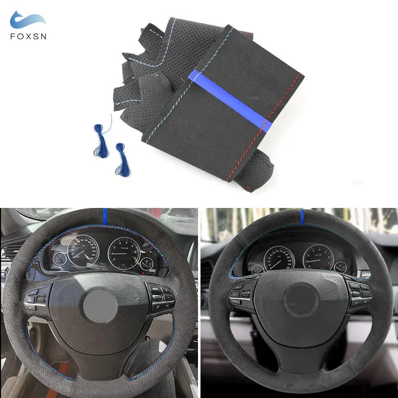 

Suede Leather Steering Wheel Cover Trim Blue Strip For BMW 5 6 7 Series F10 F12 F13 F01 F02 F06 F07 520i 528i 730Li 740Li 750Li