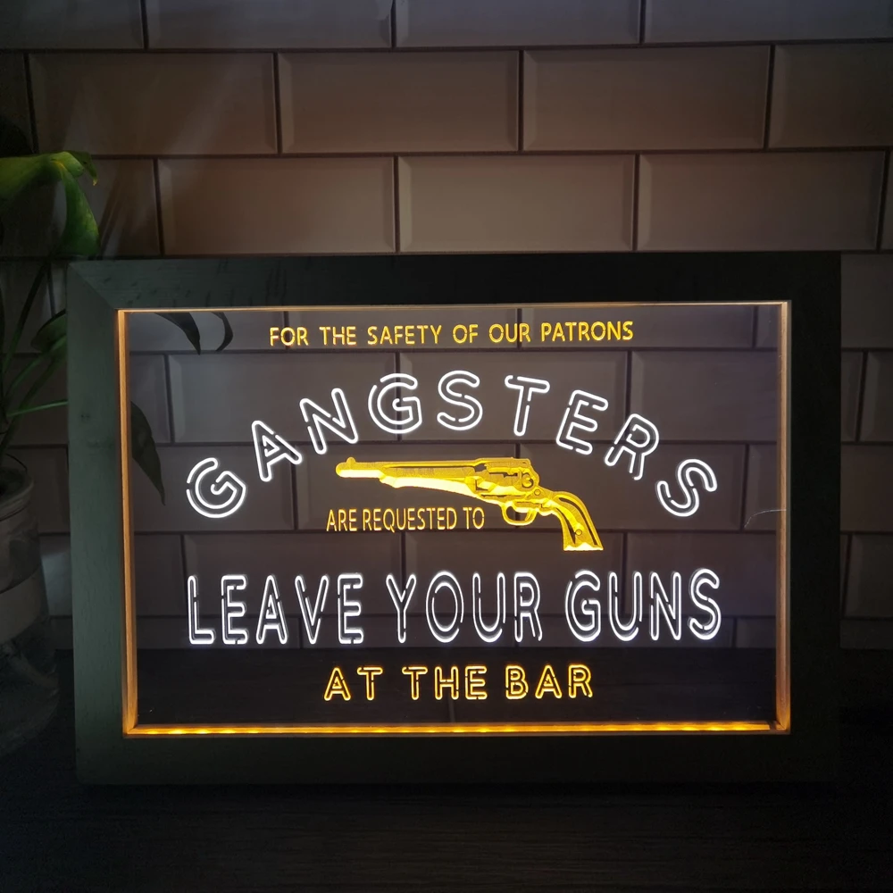 Gangsters Leave Your The Bar LED Neon Sign Photo Frame Creative Table Lamp Bedroom Desk Wood 3D Night Light
Gangsters Leave Your The Bar LED Neon Sign Photo Frame Creative Table Lamp Bedroom Desk Wood 3D Night Light