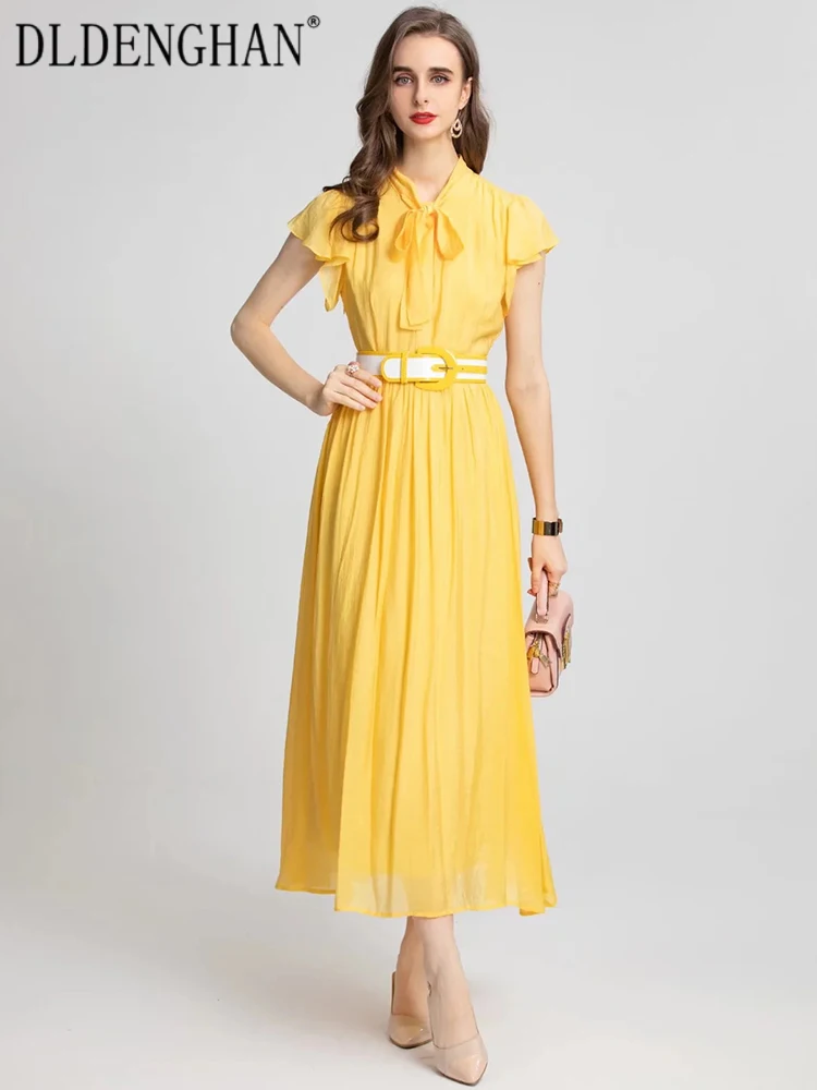 DLDENGHAN Women Long Dress Lace Up Collar Butterfly Sleeve Sashes Solid Vintage Party Dresses Fashion Designer Summer New
DLDENGHAN Women Long Dress Lace Up Collar Butterfly Sleeve Sashes Solid Vintage Party Dresses Fashion Designer Summer New