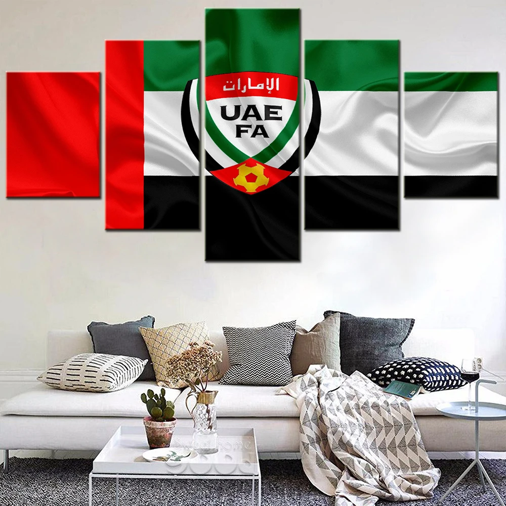 

Modern Wall Art Picture Home Decor Poster 5 Panel United Arab Emirates National Football Team Logo Living Room HD Print Painting