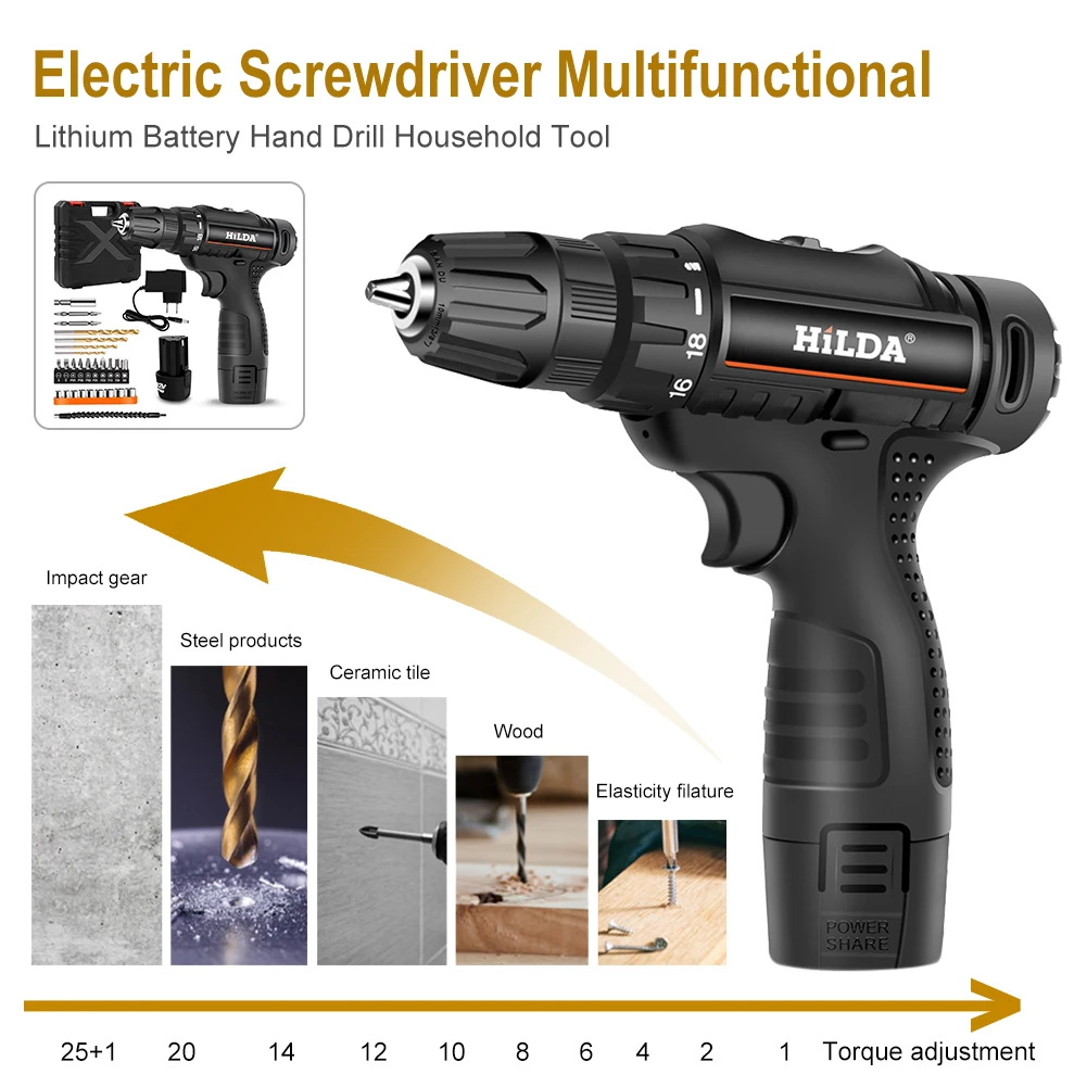 12V Electric Cordless Drill Rechargeable Electric Power Drill Set Lithium Battery Variable Speed with Drill Bits Plastic Case
12V Electric Cordless Drill Rechargeable Electric Power Drill Set Lithium Battery Variable Speed with Drill Bits Plastic Case