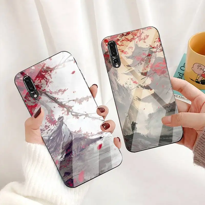 

Japanese Style Art Phone Case For Huawei P30 P20 P10 Lite Honor 7A 8X 9 10 Mate 20 Pro Tempered Glass