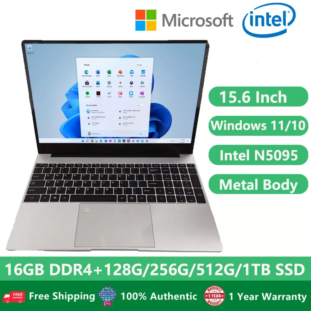 

NEW2023 Laptops Windows 10 office Gaming Metal Notebook 15.6" 11th Gen N5095 16G RAM +1TB SSD WiFi Backlit Keyboard Ethern