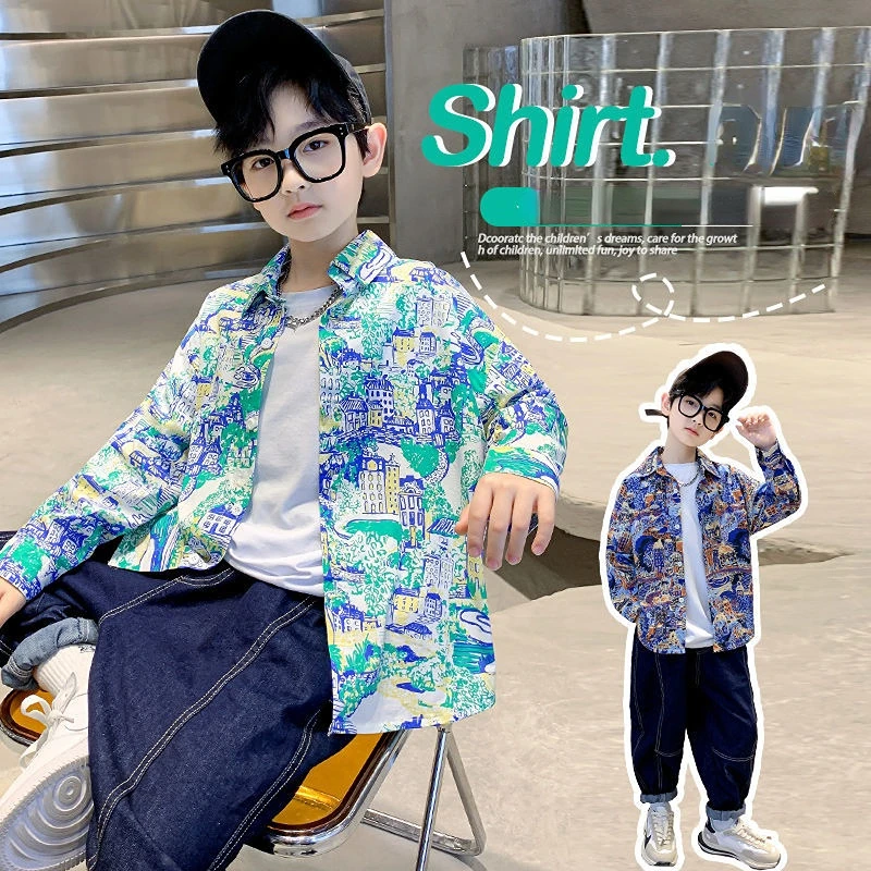 Children Boys 2023 Spring Autumn Long Sleeve Lapel Floral Pattern Blouses Kids' Clothes Fashion Printing Casual Tops Shirt A16 
Children Boys 2023 Spring Autumn Long Sleeve Lapel Floral Pattern Blouses Kids' Clothes Fashion Printing Casual Tops Shirt A16