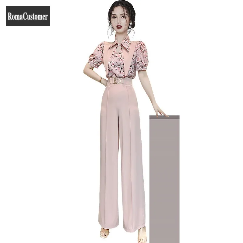 Fashion Elegant Sets Womens Summer New Short Sleeve Print Blouse Wild Korean Version High Waist Wide Leg Pants Two Piece Set
Fashion Elegant Sets Womens Summer New Short Sleeve Print Blouse Wild Korean Version High Waist Wide Leg Pants Two Piece Set