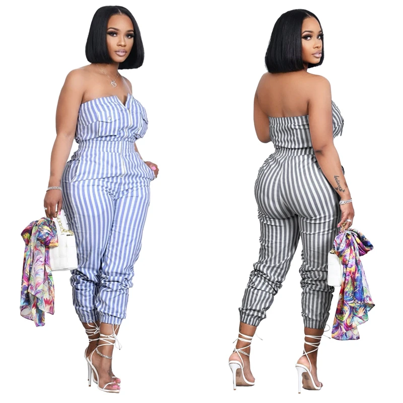 2022 Summer Stripe Jumpsuit Women Fashion Casual Zipper Pockets Strapless Overalls Sexy Streetwear Female Romper
2022 Summer Stripe Jumpsuit Women Fashion Casual Zipper Pockets Strapless Overalls Sexy Streetwear Female Romper