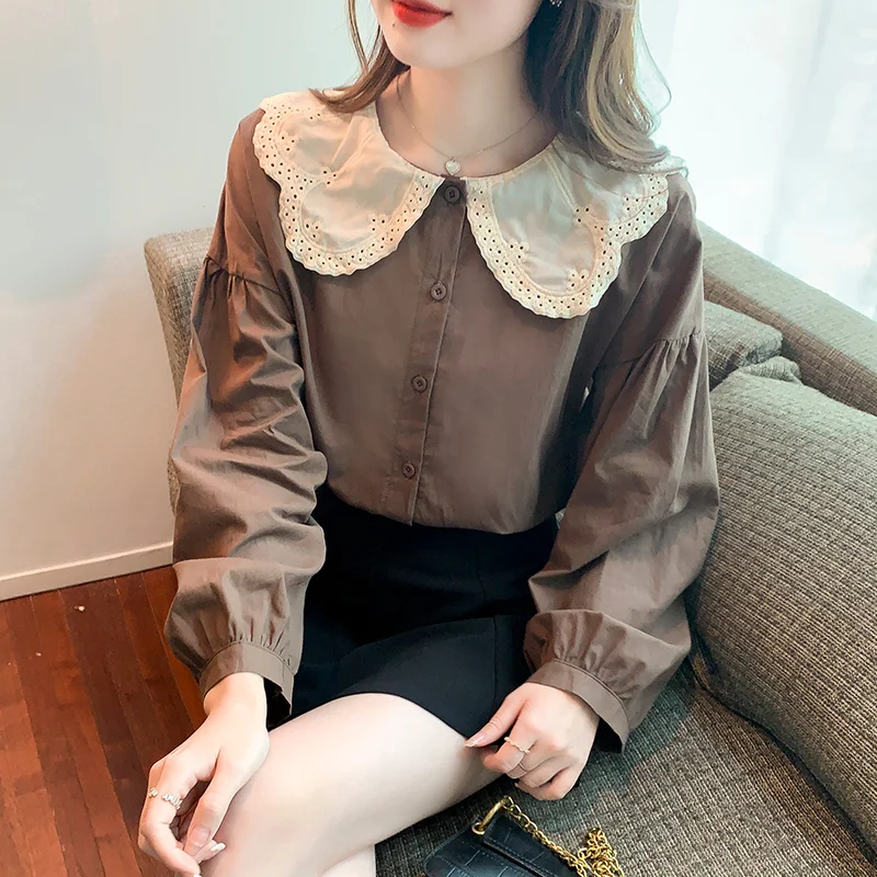 New Cute Doll Collar Patchwork Women Blouse Spring Autumn Lantern Long Sleeve Female Shirt Korean Style Sweet Woman Casual Tops
New Cute Doll Collar Patchwork Women Blouse Spring Autumn Lantern Long Sleeve Female Shirt Korean Style Sweet Woman Casual Tops