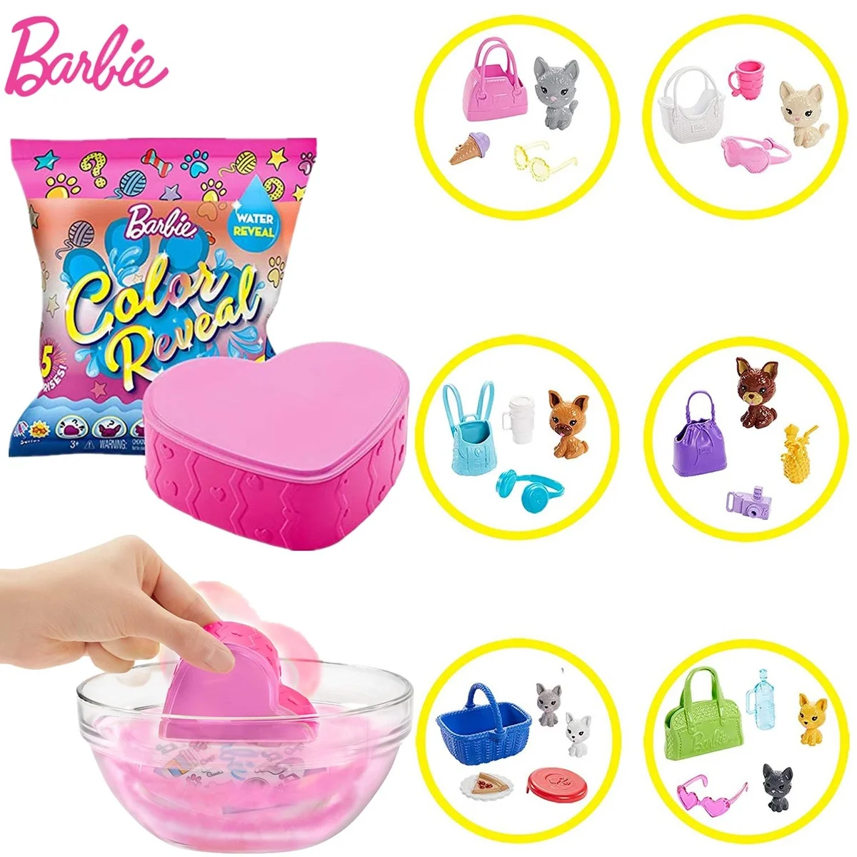 Barbie Blind Box Color Reveal Pet Set In Heart Shaped Case Temperature Sensing Discoloration Surprise Bag Toy for Girls Gift
Barbie Blind Box Color Reveal Pet Set In Heart Shaped Case Temperature Sensing Discoloration Surprise Bag Toy for Girls Gift