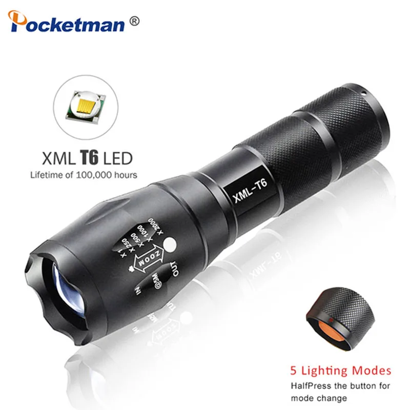 Светодиодный фонарь POCKETMAN XM-L T6, 5 режимов, масштабируемый фокус, ручсветильник фонарь 18650 или 3 * AAA
Светодиодный фонарь POCKETMAN XM-L T6, 5 режимов, масштабируемый фокус, ручсветильник фонарь 18650 или 3 * AAA