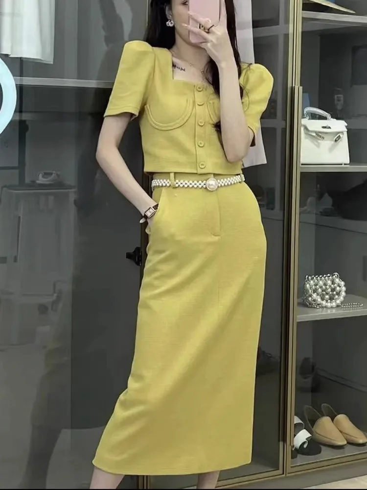 High Quality Vintage Skirt 2 Piece Set Women Puff Sleeve Crop Top + High Waist Skirt Suits Ladies Fashion Summer Two Piece Suits
High Quality Vintage Skirt 2 Piece Set Women Puff Sleeve Crop Top + High Waist Skirt Suits Ladies Fashion Summer Two Piece Suits