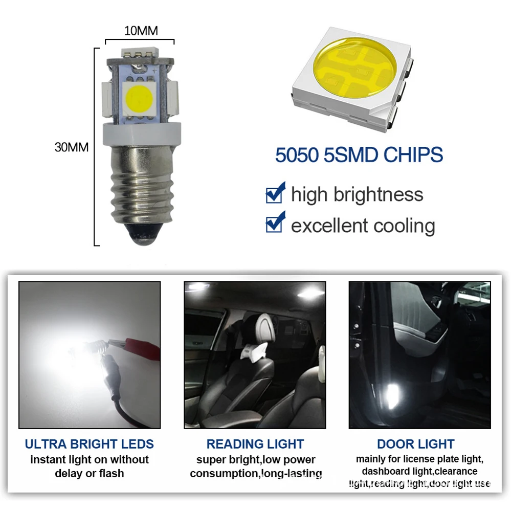 2pcs E10 Flashlight Torch Bulb 6V High Bright Bulb Upgrade LED Replacement Fit For Car Dashboard/Reading/Door Light Accessories
2pcs E10 Flashlight Torch Bulb 6V High Bright Bulb Upgrade LED Replacement Fit For Car Dashboard/Reading/Door Light Accessories