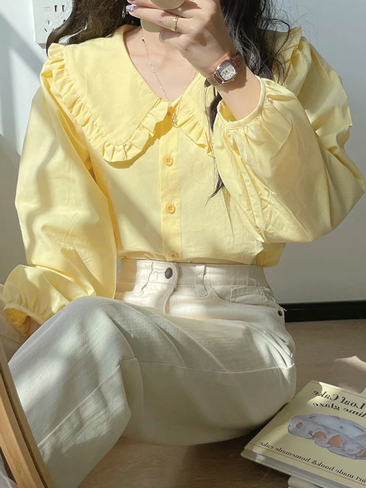 Zoki Sweet Women Yellow Shirt Japan Long Sleeve Peter Pan Collar Blouse Elegant Loose Preppy Style Female Fashion Casual Tops
Zoki Sweet Women Yellow Shirt Japan Long Sleeve Peter Pan Collar Blouse Elegant Loose Preppy Style Female Fashion Casual Tops
