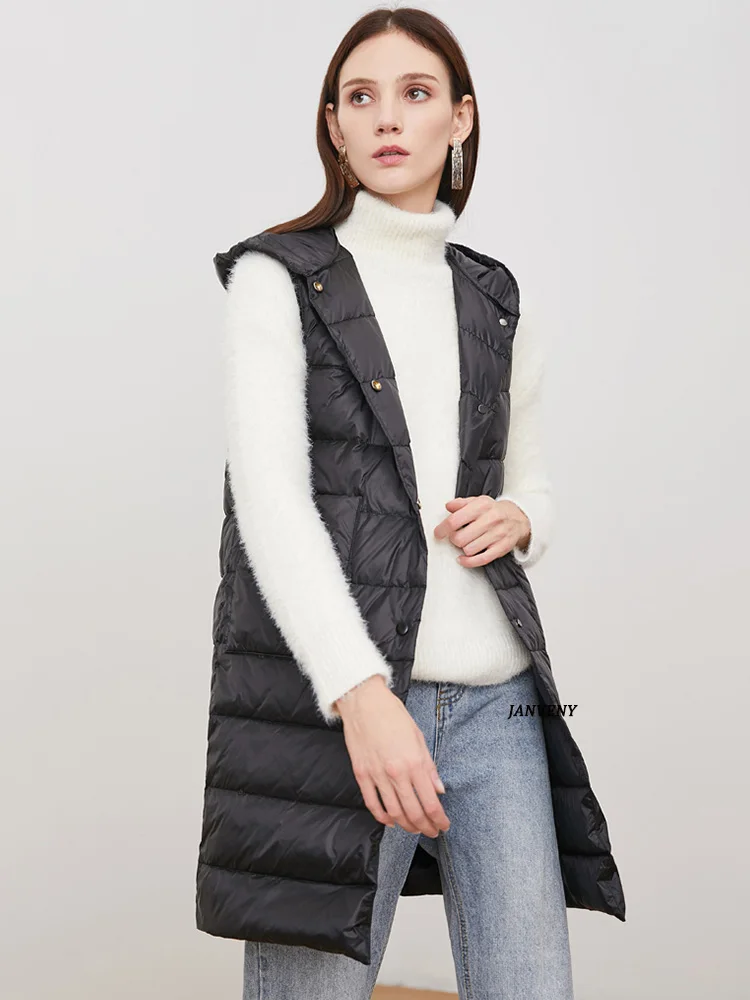 2022 Topest Autumn Winter Women Sleeveless Waistcoat Hooded Ultra Light Mid Length Pockets Casual Lady Quilted Duck Down Vests 
2022 Topest Autumn Winter Women Sleeveless Waistcoat Hooded Ultra Light Mid Length Pockets Casual Lady Quilted Duck Down Vests