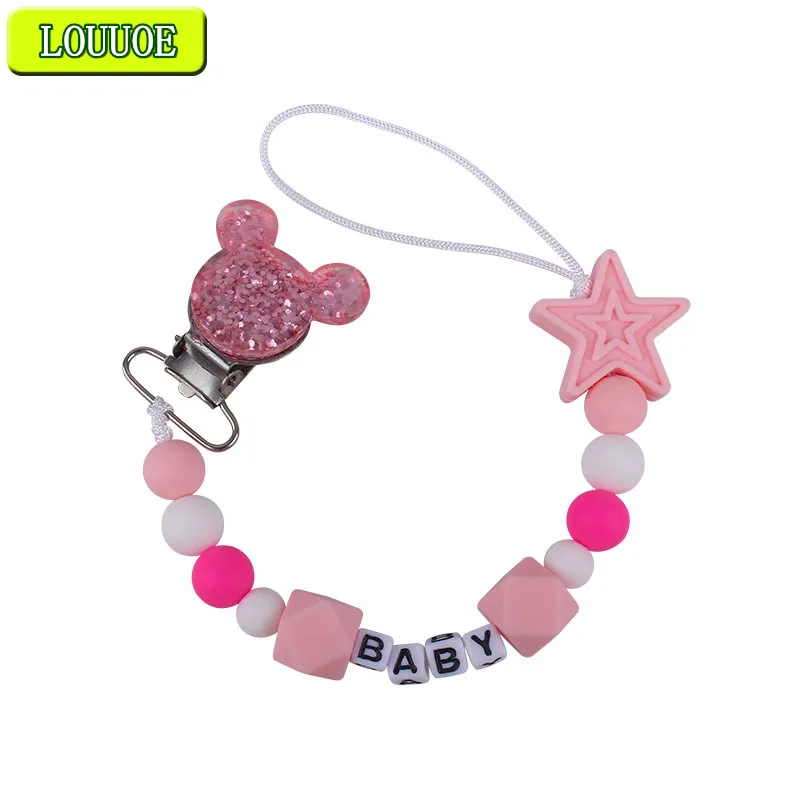 Hot sale Baby Personalized Name pacifier chain silicone DIY Nipple Teething Teether Pacifier Clips Holder Dummy Clip Shower Gift
Hot sale Baby Personalized Name pacifier chain silicone DIY Nipple Teething Teether Pacifier Clips Holder Dummy Clip Shower Gift