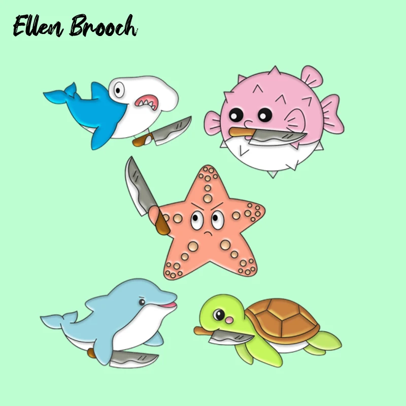 Sea Animal Enamel Pin Turtle Starfish Shark Dolphin Holding Knife Brooch On Backpack Clothes Cartoon Jewelry Gift for Kid Friend
Sea Animal Enamel Pin Turtle Starfish Shark Dolphin Holding Knife Brooch On Backpack Clothes Cartoon Jewelry Gift for Kid Friend
