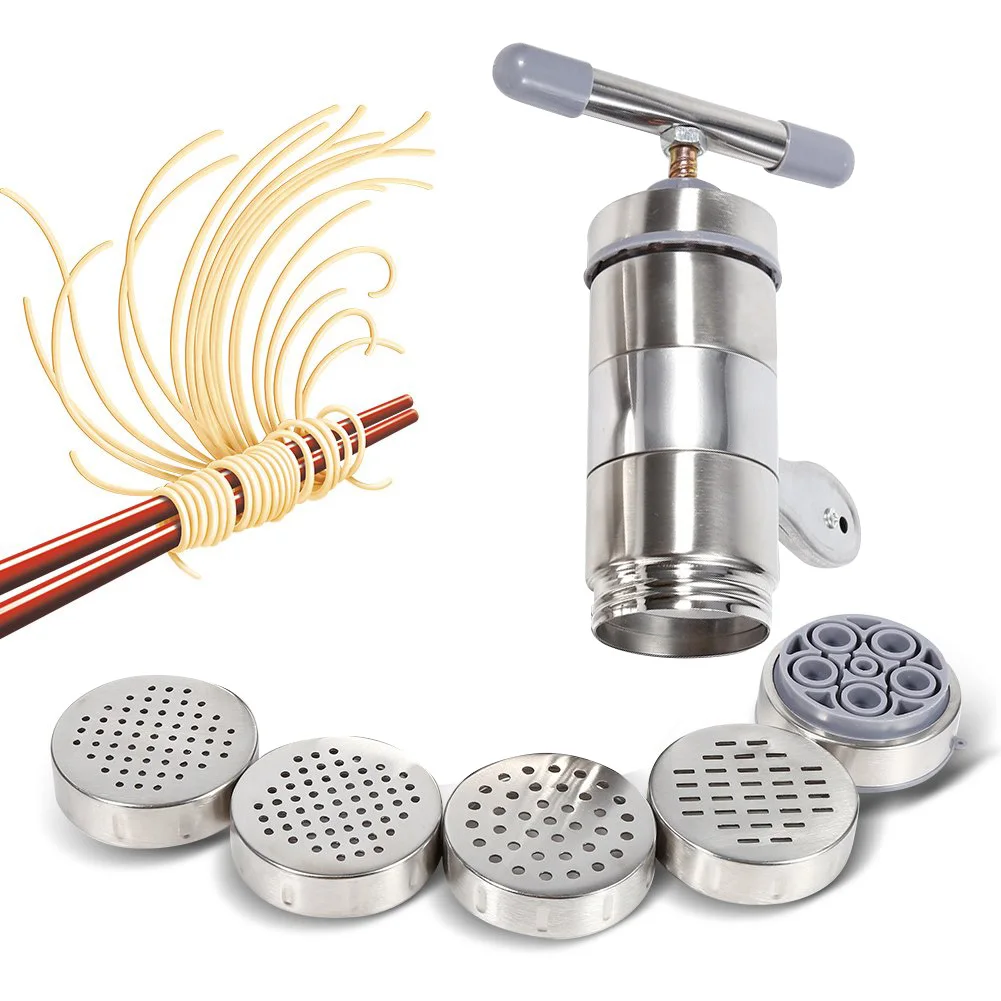 Stainless Steel Noodle Maker Rust-proof Manual Press Spaghetti Machine Fruit Juice Home Cookware with 2/5 Die Heads
Stainless Steel Noodle Maker Rust-proof Manual Press Spaghetti Machine Fruit Juice Home Cookware with 2/5 Die Heads