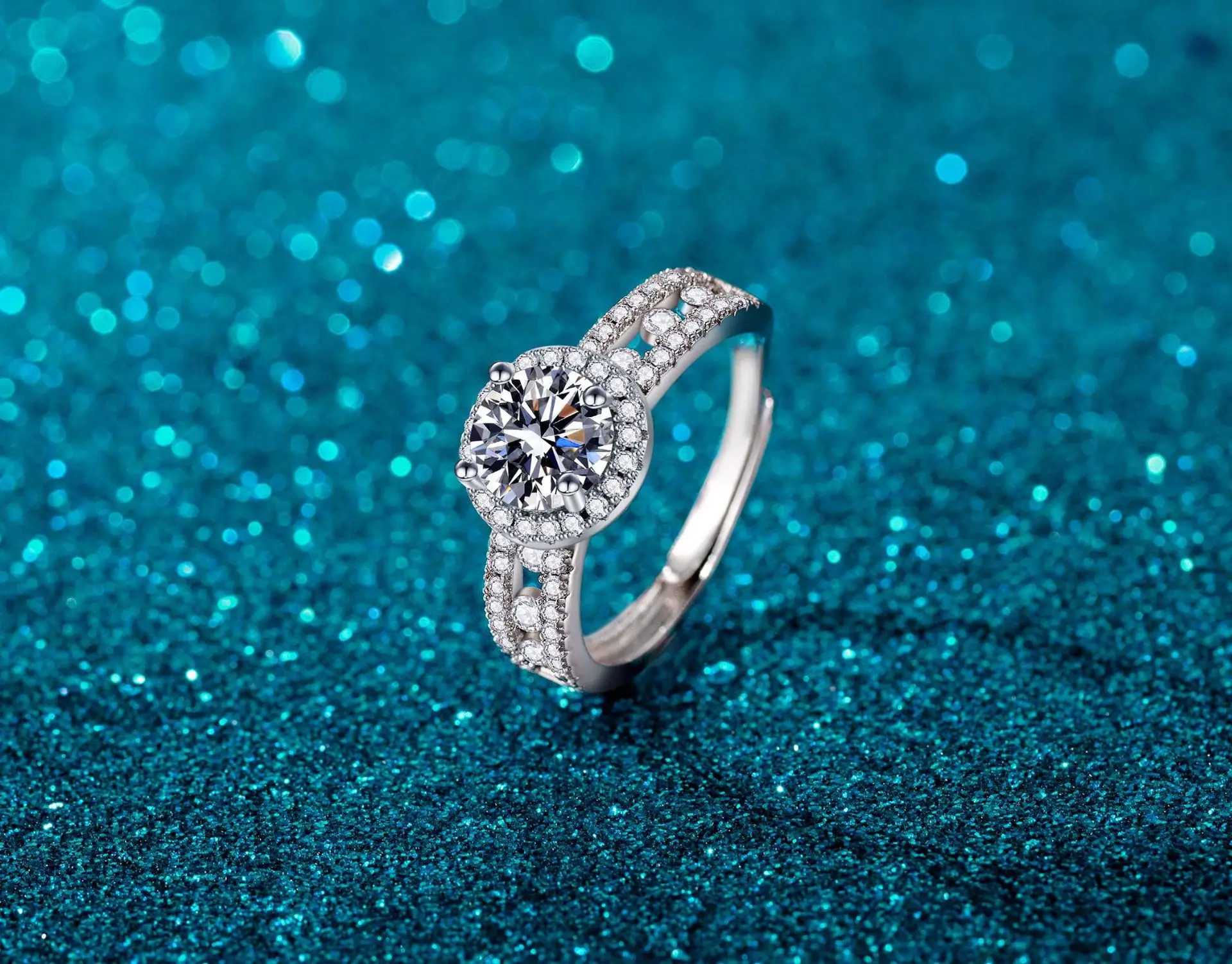 

New Round Bag Ring Imitation Moissanite Diamond Ring Female One Carat Luxury Hollow Opening Adjustable Ring Fashion Jewelry