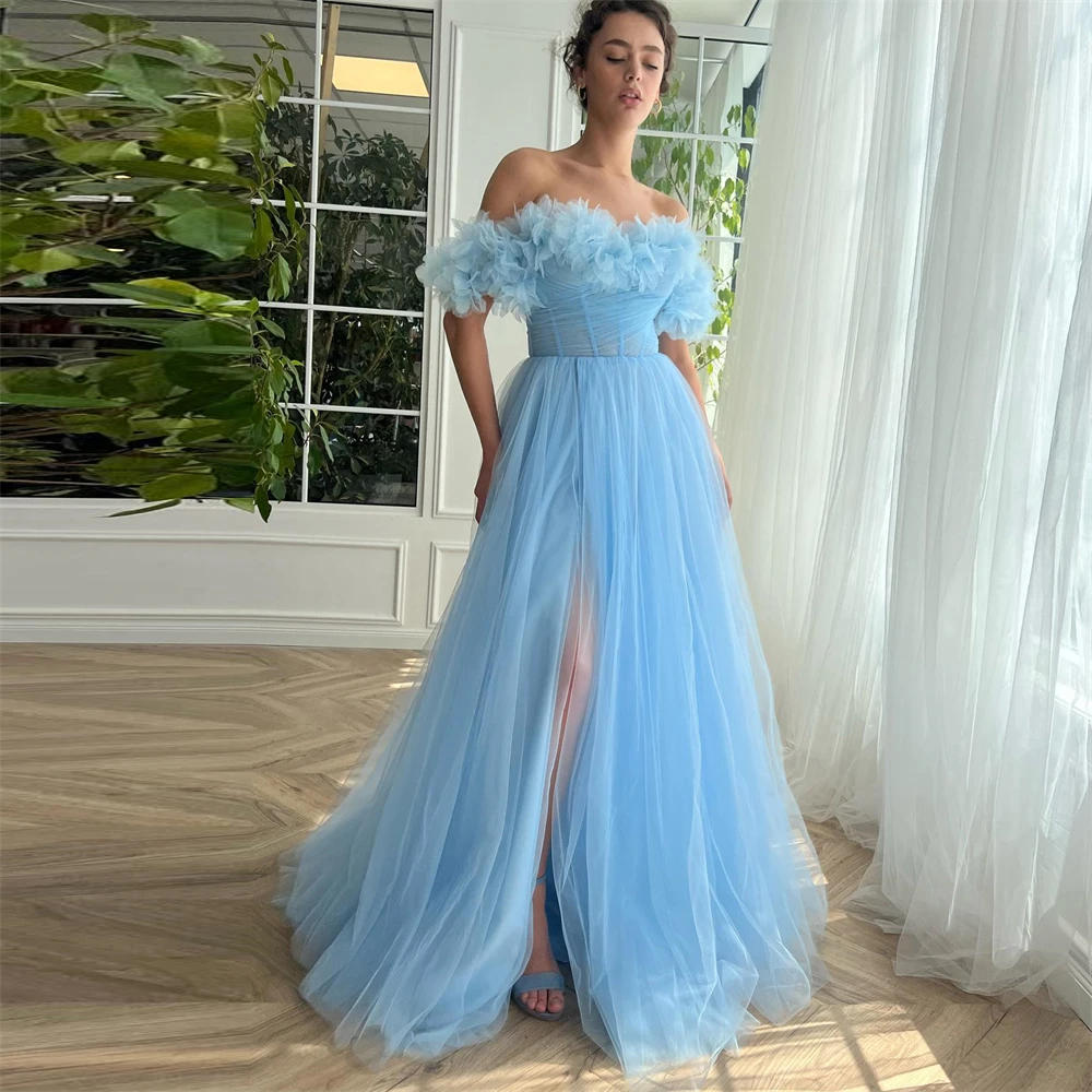Fashion Boat Neck Sky Blue Tulle Prom Dress for Women Floor-length Evening Party Gown Formal Occasion Dresses فساتين السهرة
Fashion Boat Neck Sky Blue Tulle Prom Dress for Women Floor-length Evening Party Gown Formal Occasion Dresses فساتين السهرة
