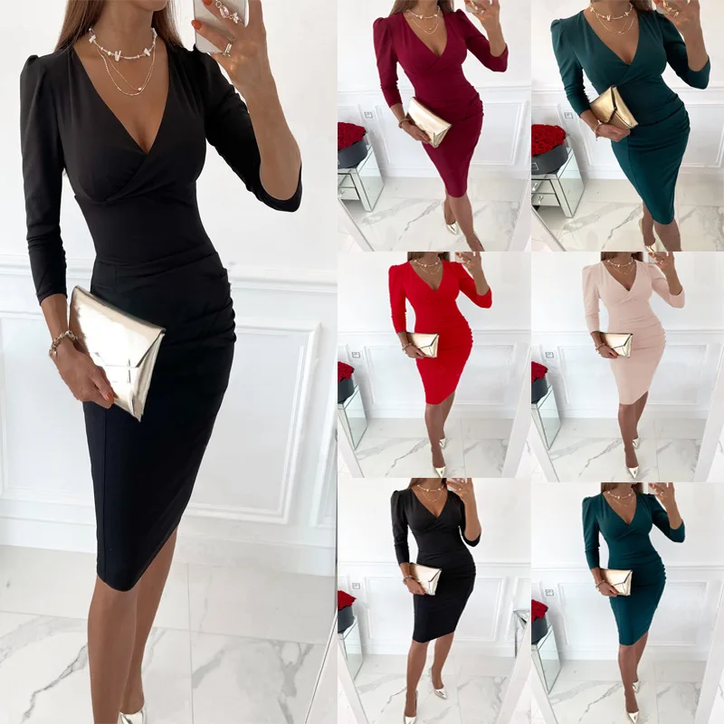 Elegant Ladies Midi Dress 2022 Spring/Summer V Neck Long Sleeve Waist Solid Color Party Dresses S-XXXL
Elegant Ladies Midi Dress 2022 Spring/Summer V Neck Long Sleeve Waist Solid Color Party Dresses S-XXXL