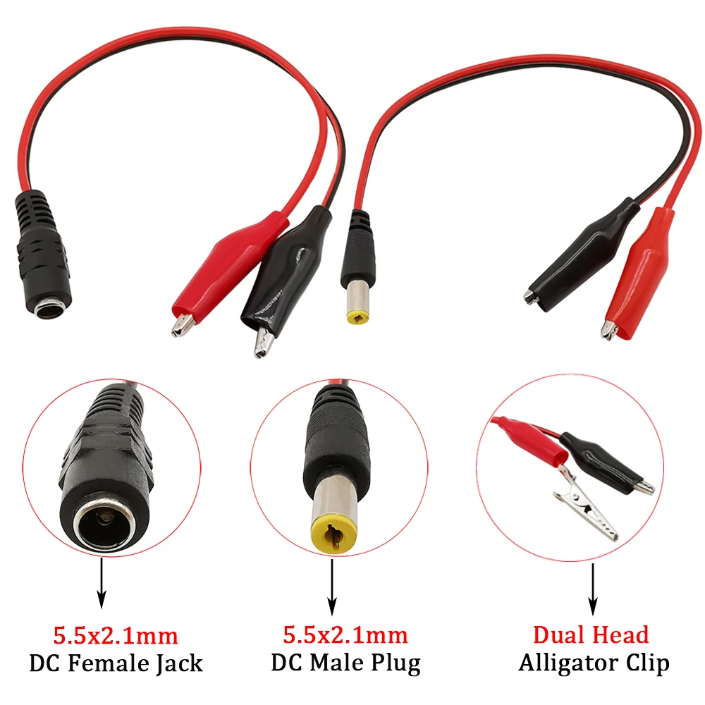12V DC Power Cable Crocodile Test Lead 5.5 x2.1MM DC Male Plug Female Jack Connector to 2 Alligator Clip Connected Voltage Cable
12V DC Power Cable Crocodile Test Lead 5.5 x2.1MM DC Male Plug Female Jack Connector to 2 Alligator Clip Connected Voltage Cable