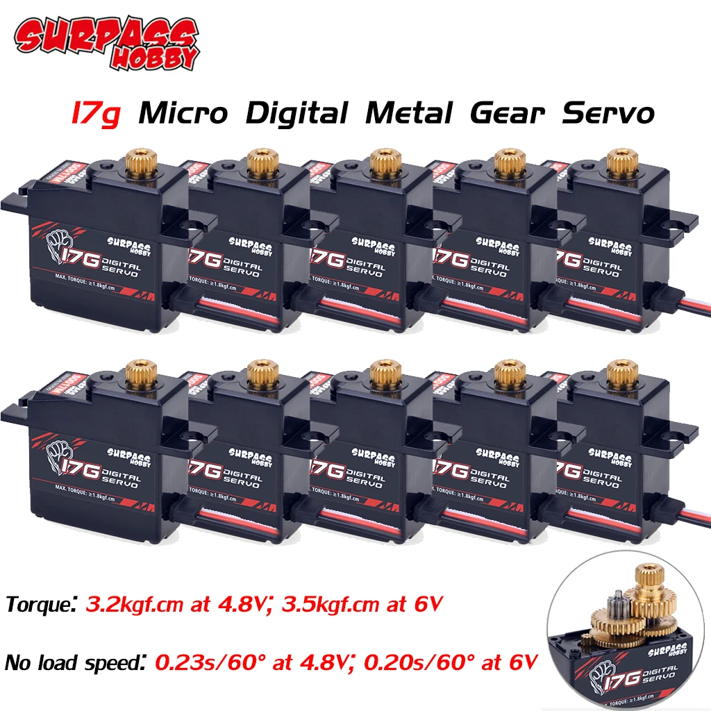 SURPASS HOBBY 1/5/10/20PCS 17g Servo Metal Gear Micro Mini 3.5KG Digital for 1/18 1/16 RC Car Truck Plane Robot Boat Model Toy
SURPASS HOBBY 1/5/10/20PCS 17g Servo Metal Gear Micro Mini 3.5KG Digital for 1/18 1/16 RC Car Truck Plane Robot Boat Model Toy