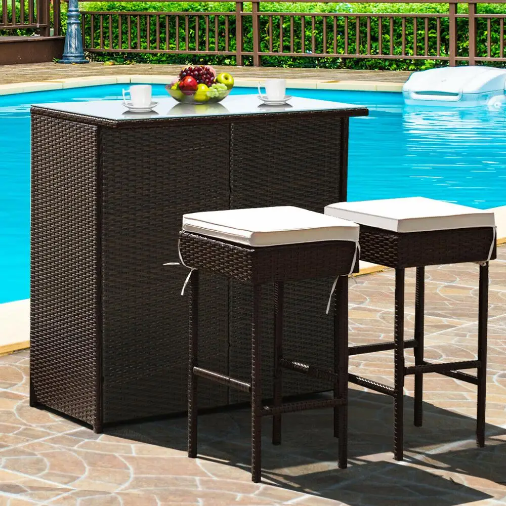 3PCS Patio Rattan Wicker Bar Table Stools Dining Set Cushioned Chairs Garden HW62380
3PCS Patio Rattan Wicker Bar Table Stools Dining Set Cushioned Chairs Garden HW62380