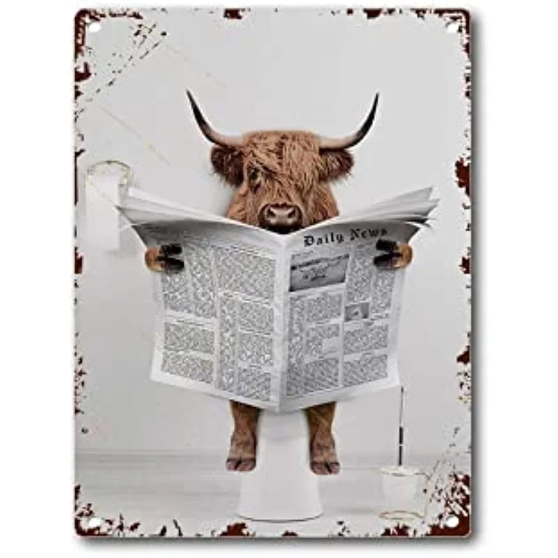 Tin Sign Scottish Highland Cow in Toilet Reading Newspaper Bathroom Humour, Funny Bathroom Toilet Whimsy Animal
Tin Sign Scottish Highland Cow in Toilet Reading Newspaper Bathroom Humour, Funny Bathroom Toilet Whimsy Animal