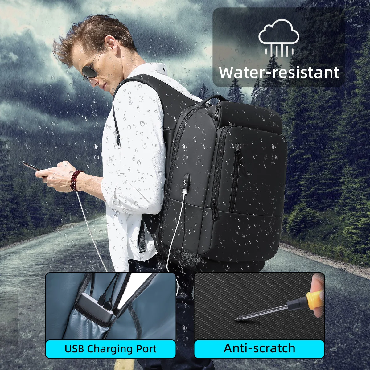 Водонепроницаемый мужской рюкзак EURCOOL с USB портом для зарядки ноутбука