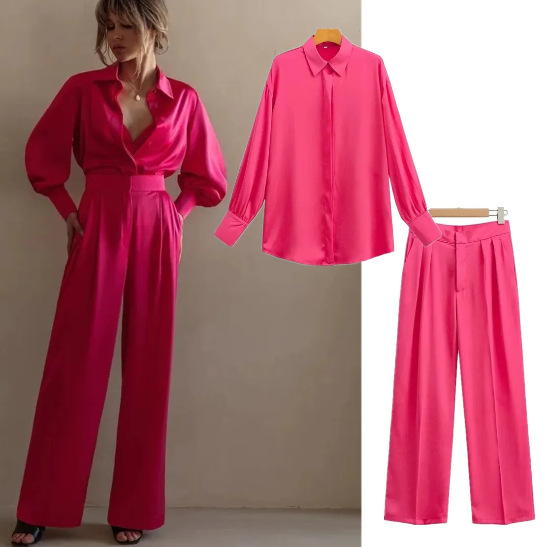 Withered 2023 Ins Blogger Fashion Satin Fashion Blouse And Pleated Loose Wide Leg Pants Women Sets
Withered 2023 Ins Blogger Fashion Satin Fashion Blouse And Pleated Loose Wide Leg Pants Women Sets