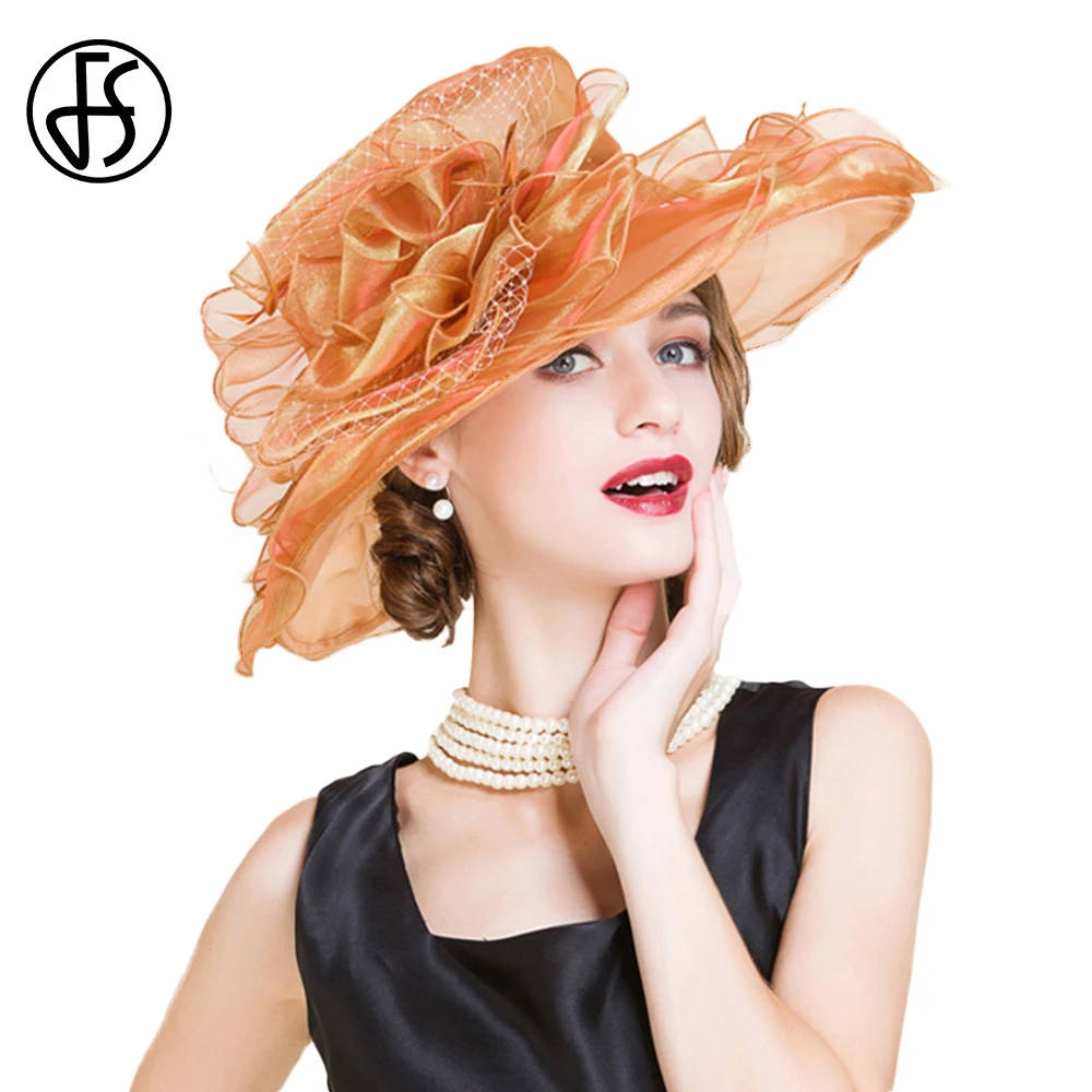 FS British Organza Golden Hats For Women Sunshade Beach Kentucky Cap Ladies Wide Brim Elegant Church Wedding Ceremony Fedoras 
FS British Organza Golden Hats For Women Sunshade Beach Kentucky Cap Ladies Wide Brim Elegant Church Wedding Ceremony Fedoras