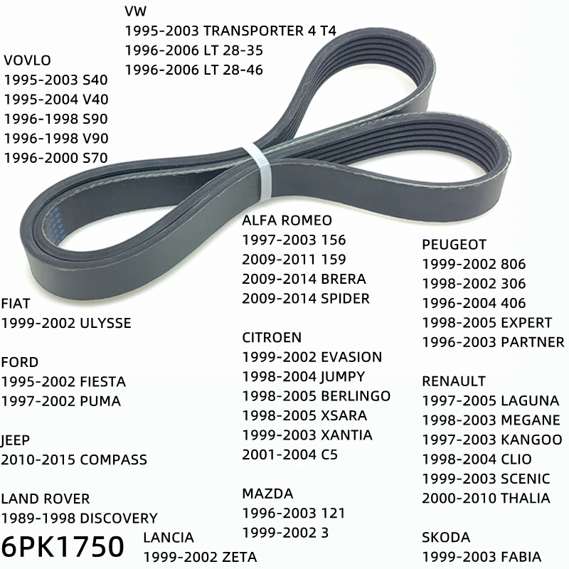 6PK1750 Engine Air Conditioner Belt V-Ribbed Belts Drive For LANCIA ZETA VOVLO S40 V40 S90 V90 S70 VW TRANSPORTER 4 T4 LT 28-35
6PK1750 Engine Air Conditioner Belt V-Ribbed Belts Drive For LANCIA ZETA VOVLO S40 V40 S90 V90 S70 VW TRANSPORTER 4 T4 LT 28-35