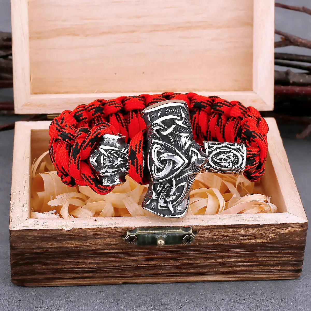 

Scandinavian Viking Stainless Steel Thor's Hammer Men's Bracelet Vintage Odin Rune Celtic Knot Paracord Chain Punk Style Jewelry