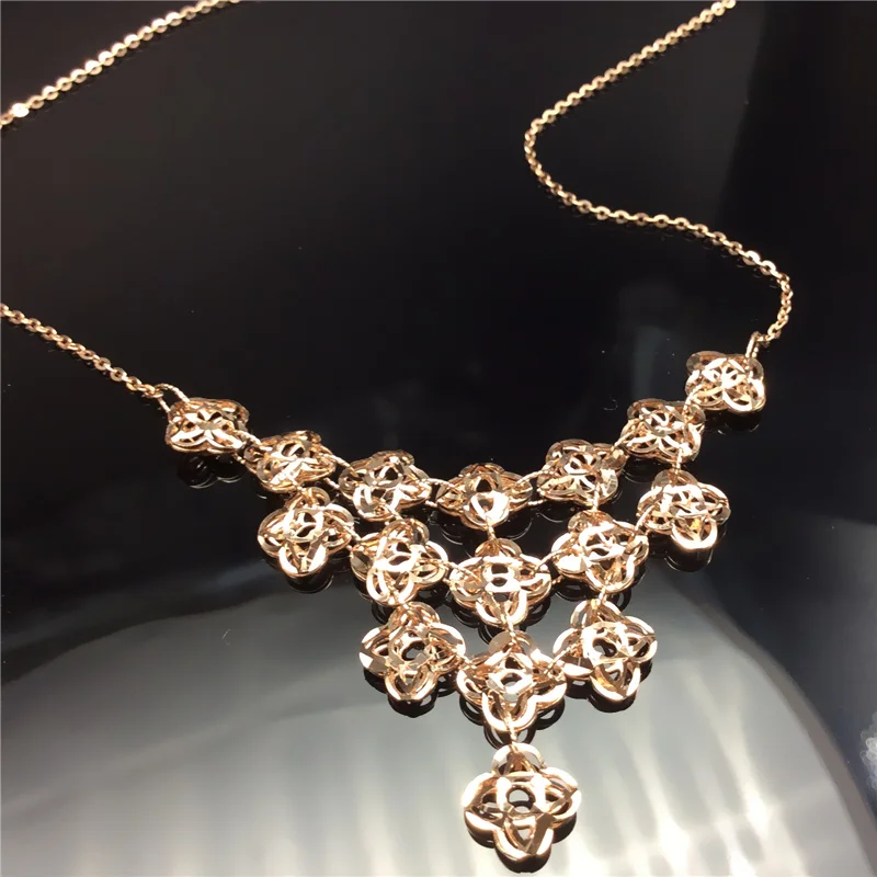 

585 Purple Gold Plated 14K Rose Gold New in Fashion Shiny Luxury Flower Necklace Wedding Engagement Dinner Wedding Fine Jewelry