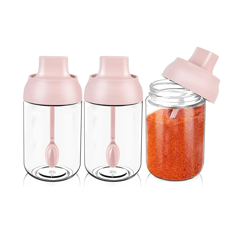 

Pink Spoon Lid Integrated Seasoning Bottle Household Seasoning Jar Kitchen Sealed Seasoning Bottle Brush Oil Jug Honey Bottle