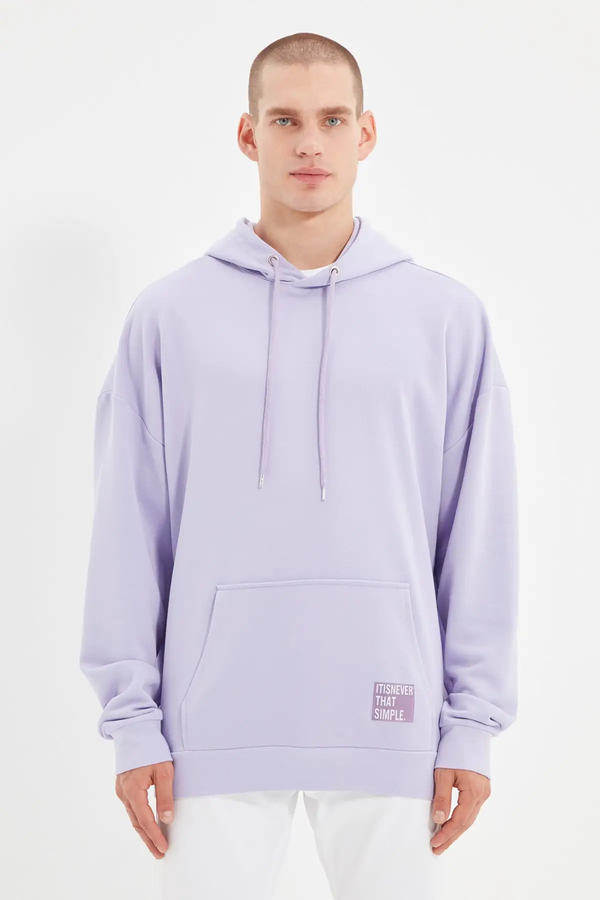 

Lilac Men's Hooded Oversize Sweatshirt with Slogan Label TMNAW21SW2005