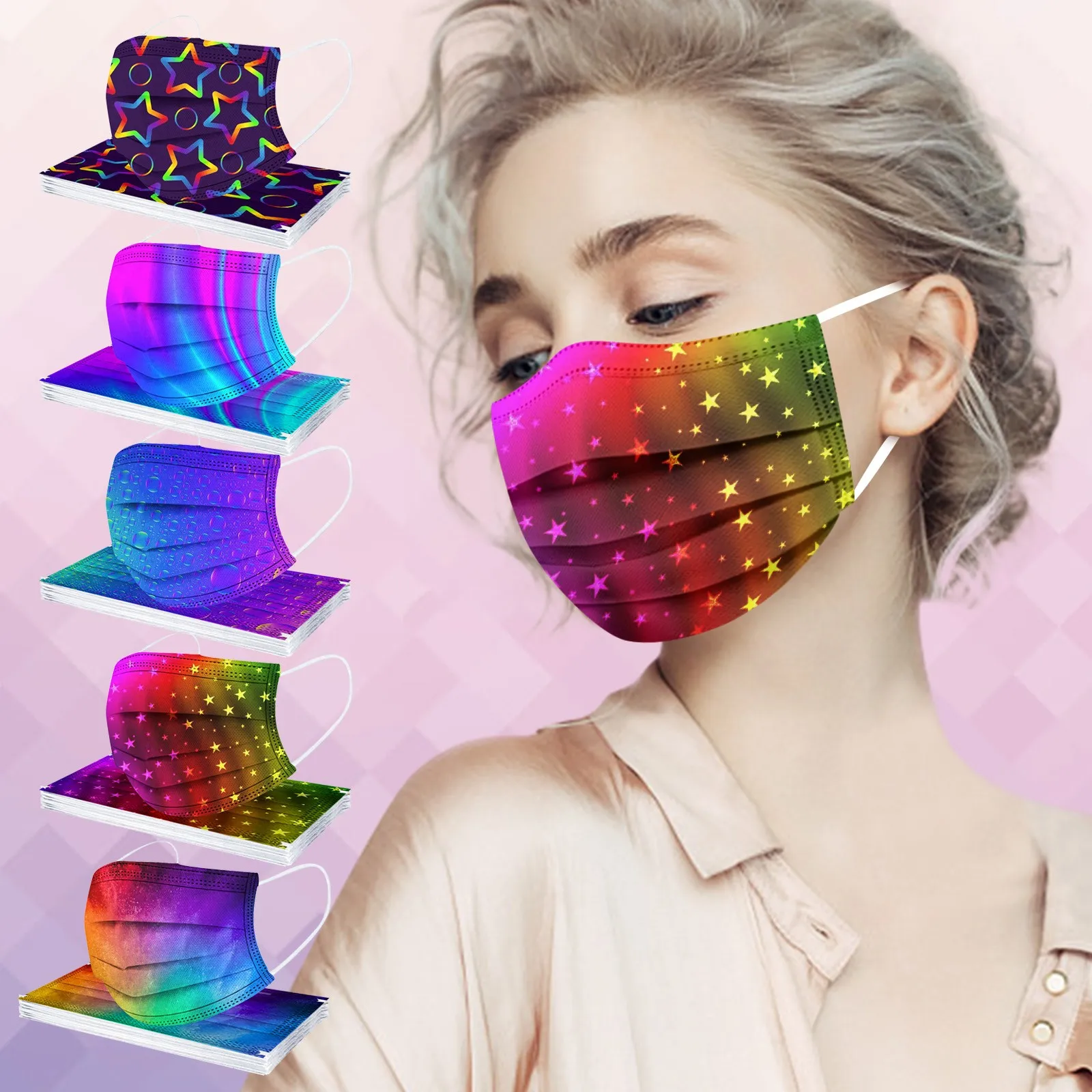 50pc Adult Gradient Printing Disposable Masks -Positioning Mix Woman 3Ply Earloop Bandage Non-wove Anti-dust mouth Mask masque
50pc Adult Gradient Printing Disposable Masks -Positioning Mix Woman 3Ply Earloop Bandage Non-wove Anti-dust mouth Mask masque