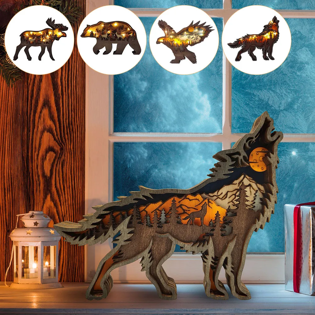 Wooden Animal Statue With Light String 3D Innovative Wolf/Elk/Bear/Eagle Wooden Crafts Ornaments Home Decoration Christmas Gifts
Wooden Animal Statue With Light String 3D Innovative Wolf/Elk/Bear/Eagle Wooden Crafts Ornaments Home Decoration Christmas Gifts
