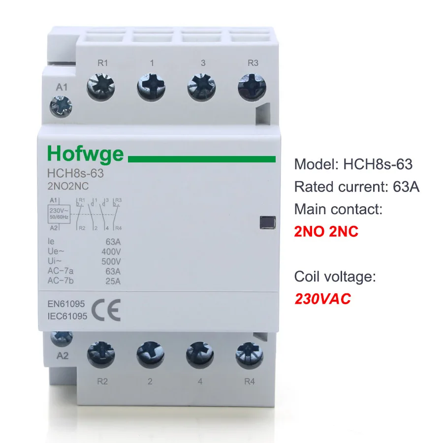 HOFWGE HCH8s-63 модульный контактор 63A
HOFWGE HCH8s-63 модульный контактор 63A