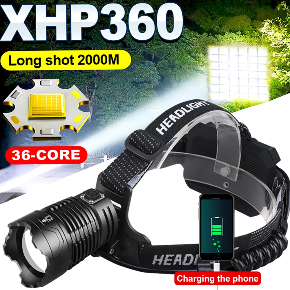 

Torch & Long Usb Shot Zoom Power For Led Camping Outdoor Rechargeable High Lantern Head Headlamp 36core Emergency 1500m
