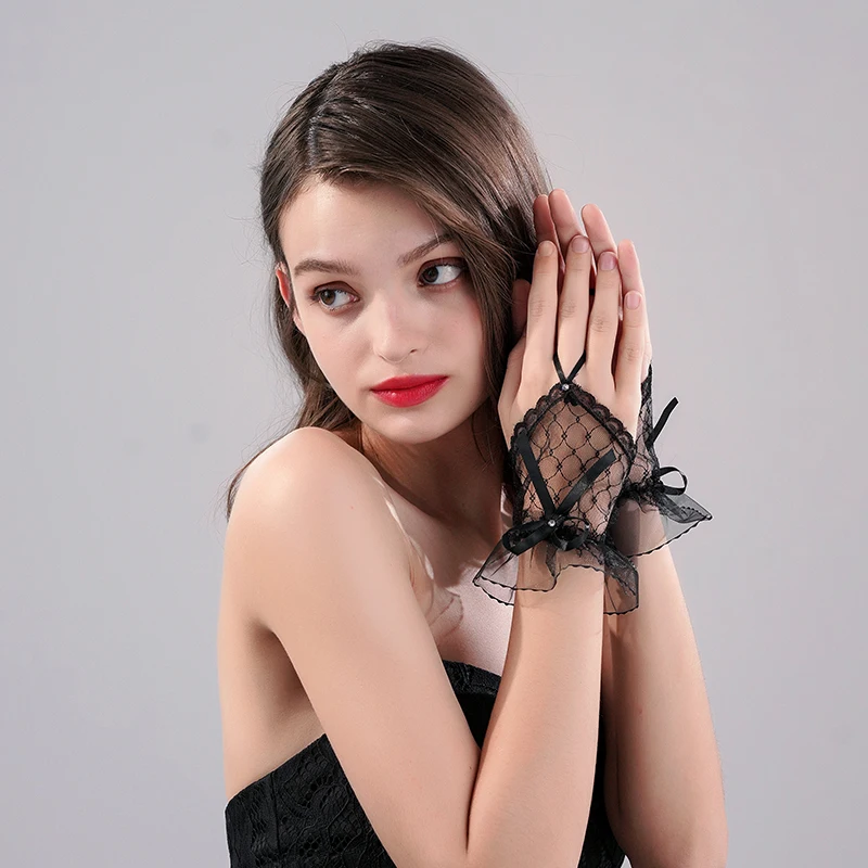 

Wedding Accessories Bridal Short Fingerless Black Minimalist Gloves Elegant Date Party For Women