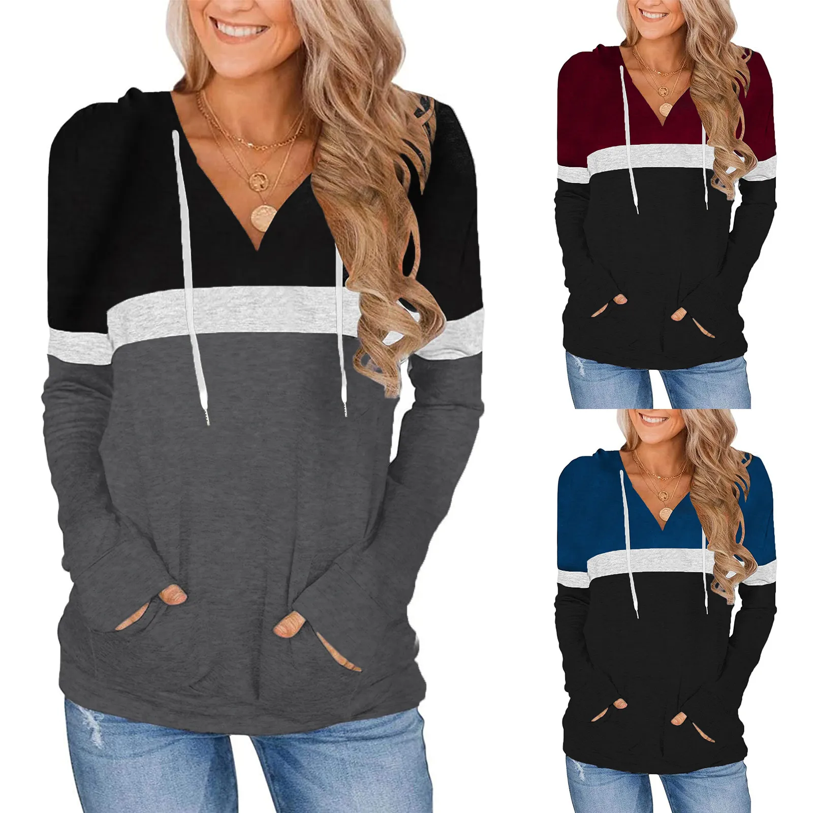 Женский свитшот с длинным рукавом и карманами 
Женский свитшот с длинным рукавом и карманами