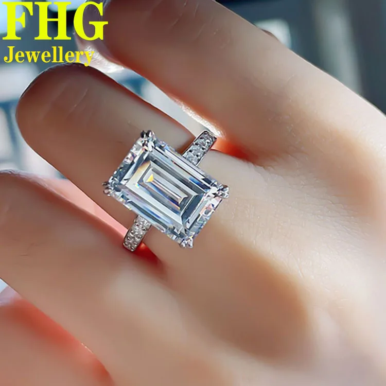 

Изумрудная форма 1 2 3 4 5 карат твердое Au417 10K белое золото кольцо DVVS искусственное Свадебное обручальное кольцо