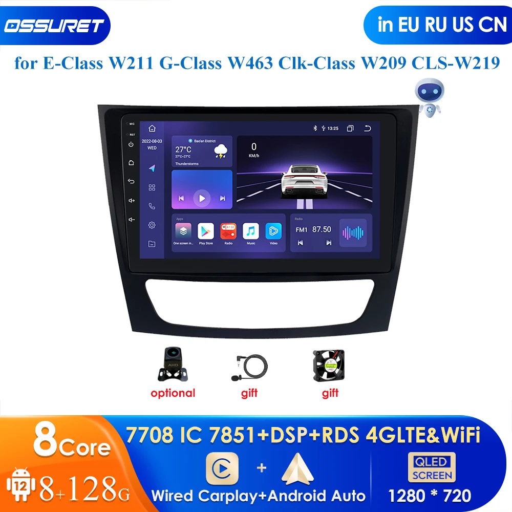 

8GB+128GB Carplay AI DSP Android 12 Car Multimedia Player GPS WIFI Bluetooth RDS Radio for Benz W211 W463 W219 W209 2004-2011 PC