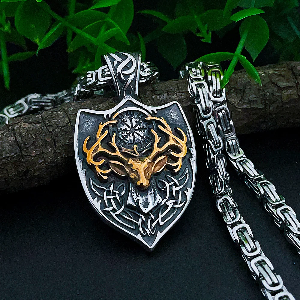 Norse Viking Deer Head Pendant Necklace Stainless Steel Viking Celtic Knot Necklace Men Byzantine Chain Amulet Jewelry Wholesale
Norse Viking Deer Head Pendant Necklace Stainless Steel Viking Celtic Knot Necklace Men Byzantine Chain Amulet Jewelry Wholesale