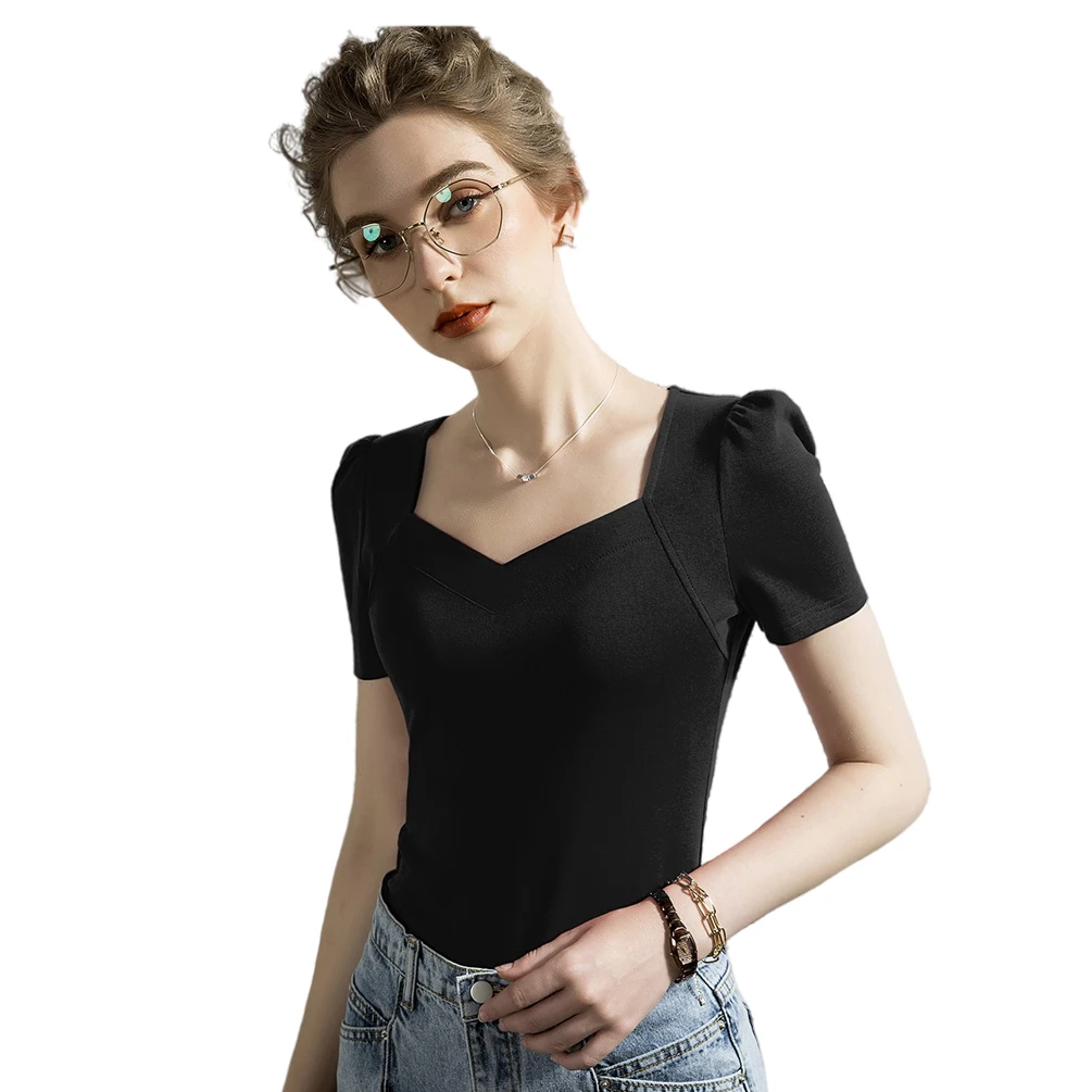 Women T-shirt Short sleeve tshirt for woman Square Collar Solid Color Women's Top Spring Summer Cotton Shirt for womens
Women T-shirt Short sleeve tshirt for woman Square Collar Solid Color Women's Top Spring Summer Cotton Shirt for womens