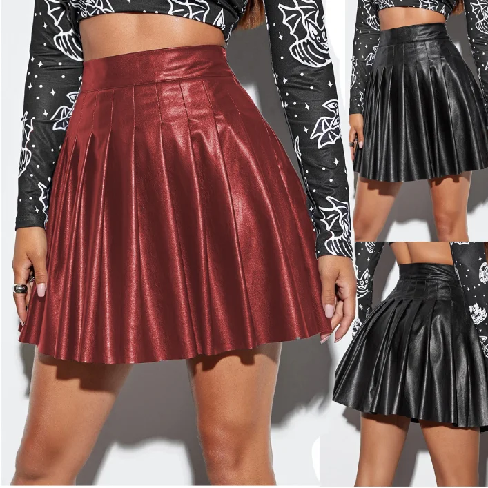 

Fashion Sexy Womens Bodycon Dress Leather Folds Nightclubs Hip Skirt Casual Women's Dresses Slim High-waisted Club Mini Skirts