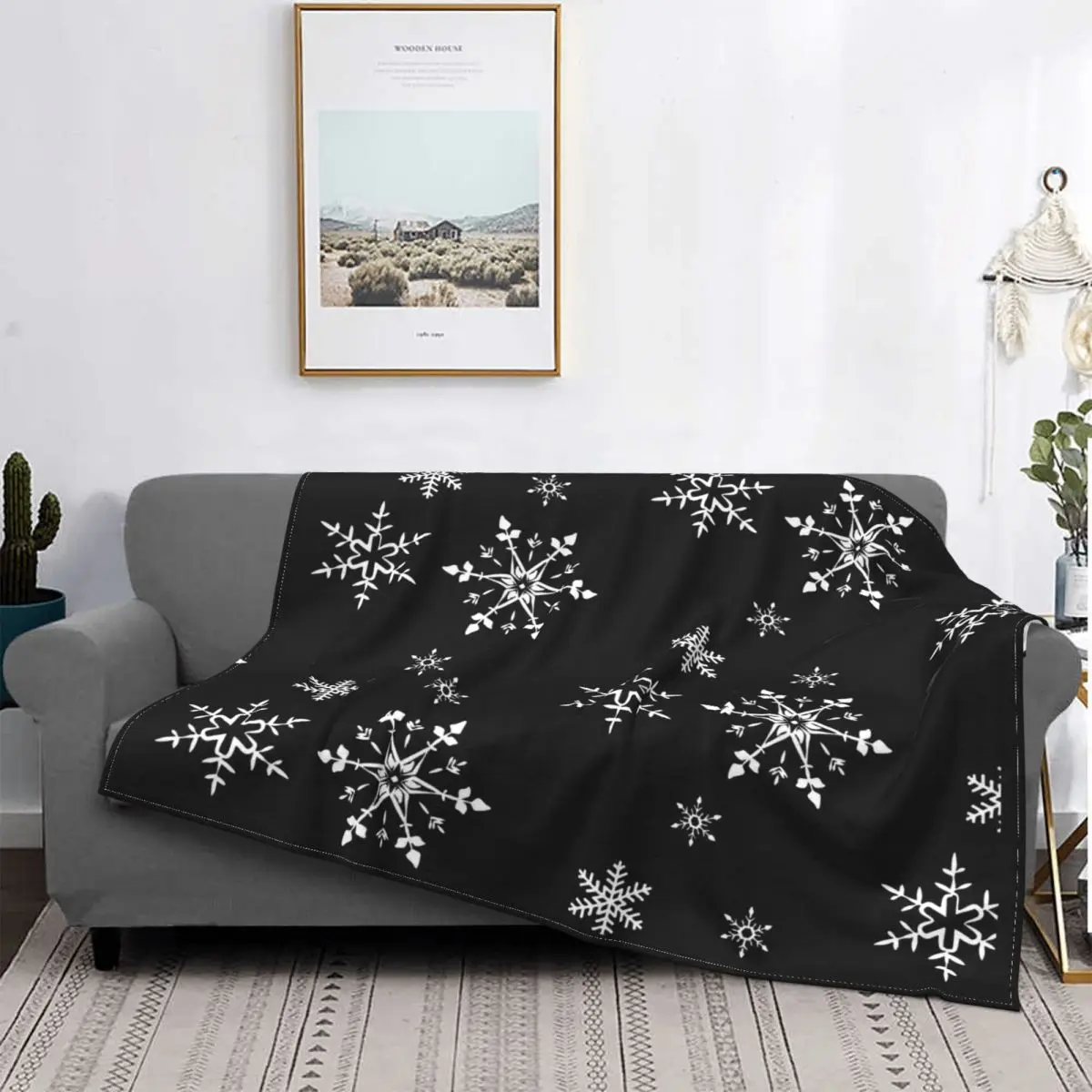 

Pretty Snowflake Christmas Blanket Flannel Spring Autumn Artistic Logo Multi-function Soft Throw Blanket for Home Car Bedspread