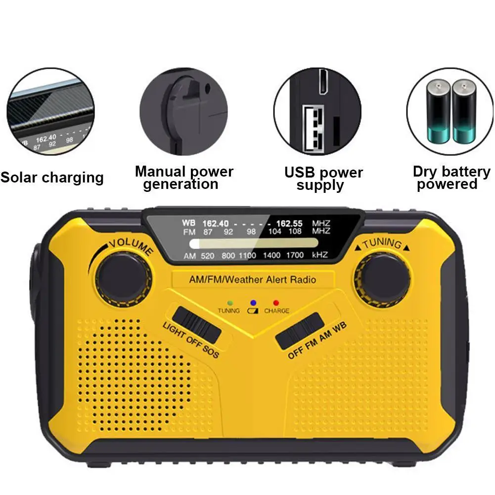 2500Mah Emergency Weather Radio Portable Solar Hand Crank Radio AM/FM/NOAA With Flashlight Reading Light LED Cellphone Charger
2500Mah Emergency Weather Radio Portable Solar Hand Crank Radio AM/FM/NOAA With Flashlight Reading Light LED Cellphone Charger