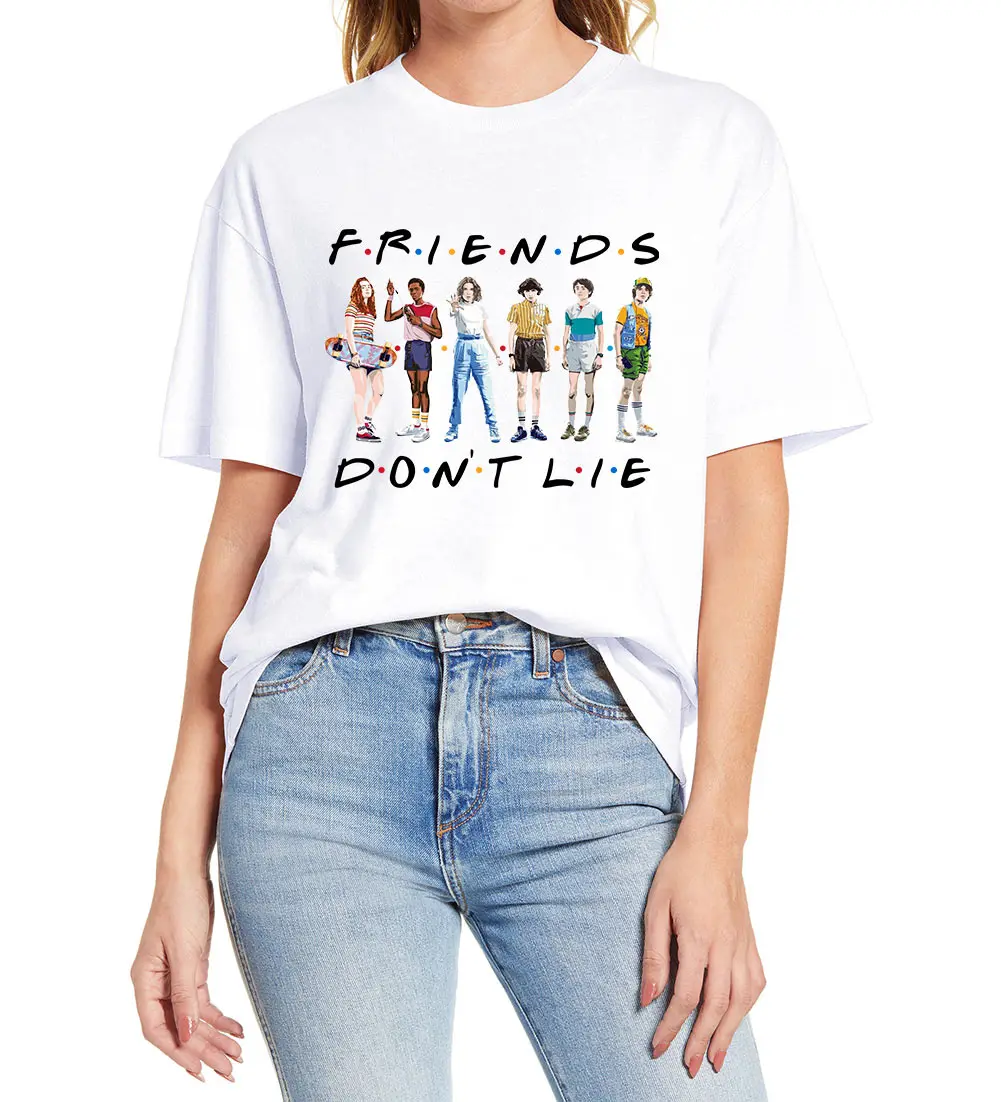 

Stranger Things Friends Don't Lie Letter 6 people Print Women 100% Cotton Novelty T-shirt Humor Men Tee Gift Humor Streetwear