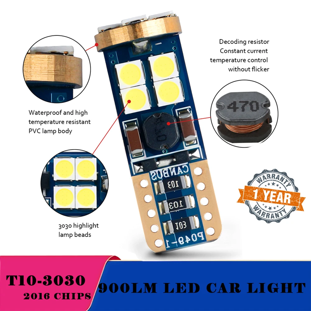 

10 шт. LED T10 3030 W5W 194 168 W3W 900LM 2016 чипы Canbus декодирование 12 в белый сверхъяркий Автомобильный номерной знак лампа купольная лампа